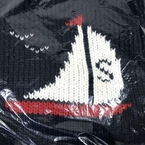 Lyle's Knitted Band Fabric For Sweater Sail Boat Navy Blue Preppy 80s Nautical